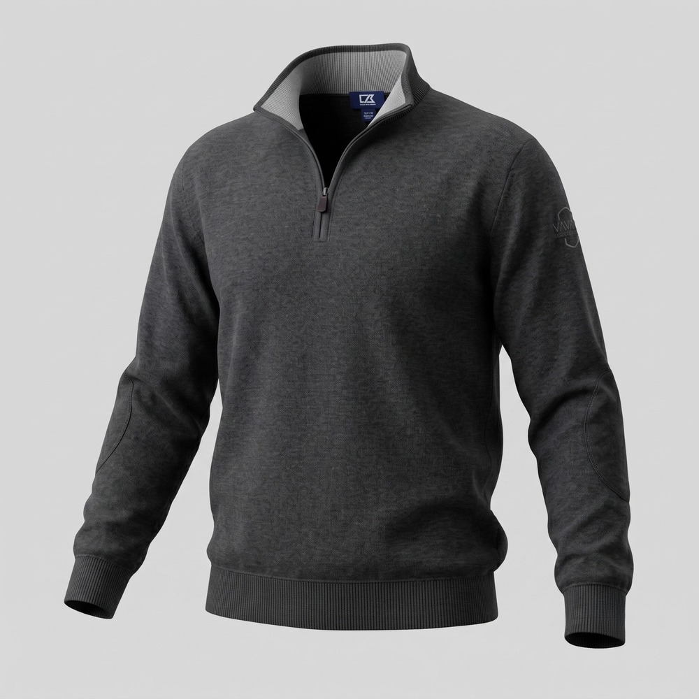 Cutter & Buck Pullover‎ Mens XL Gray WM Phoenix Open Quarter Zip Elbow Patches